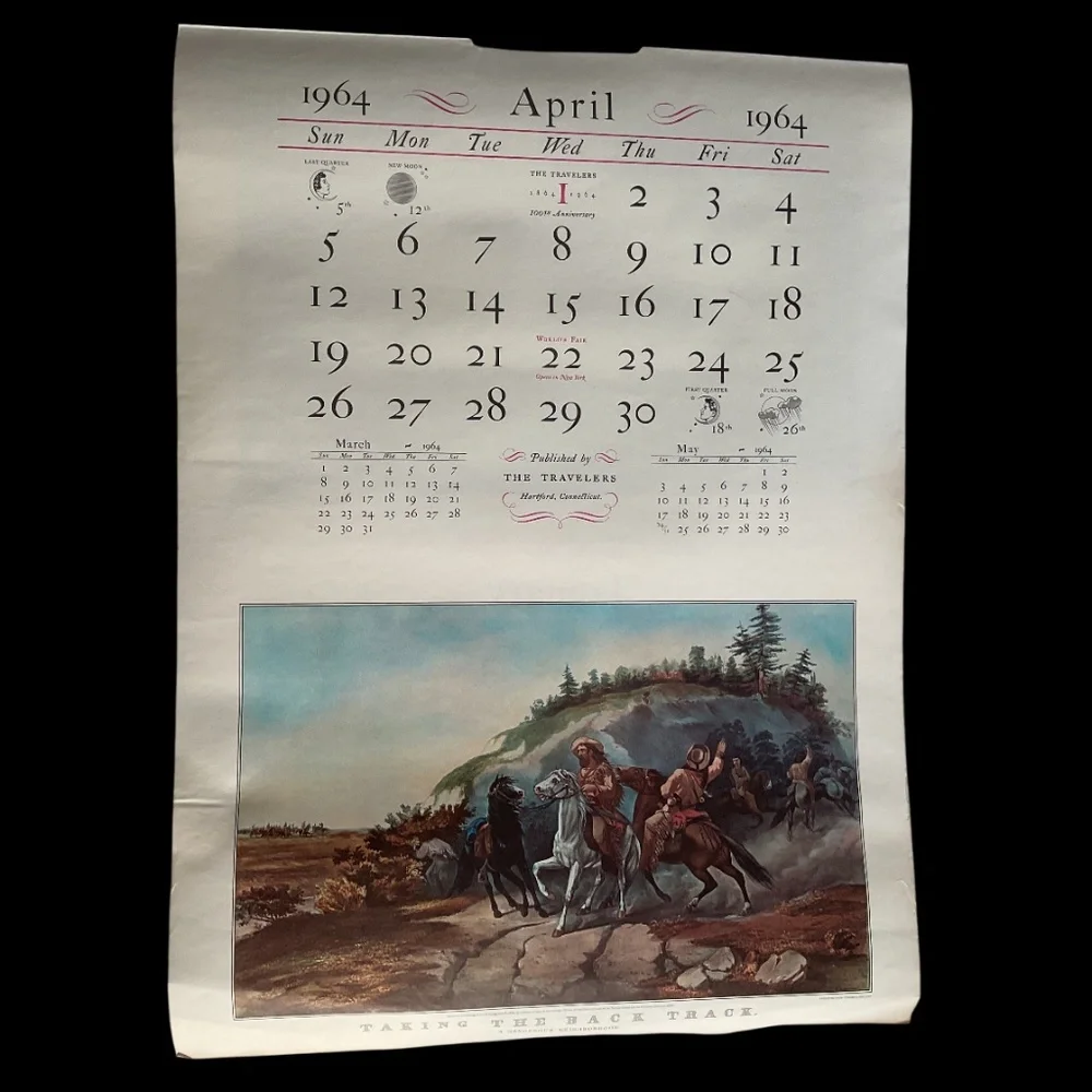Large Vintage 1964 The Travelers Currier & Ives Calendar